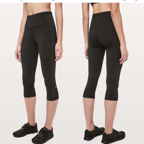 Lululemon Fast Free High-Rise Legging 19" Size 4 black crop running reflective - Picture 1 of 11